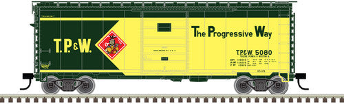 N Scale Atlas 50005778 PS-1 40-Foot Boxcar Model of Toledo, Peoria & Western #5036 in Green, Yellow, and Red Colors