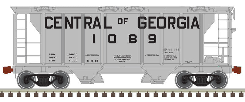 ATLAS N Scale Model PS-2 Covered Hopper Railroad Car of Central of Georgia #1000 in Gray and Black Colors