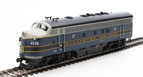 Walthers HO Scale Model Train - EMD F7 A/B Locomotive Set of Baltimore & Ohio #4536 and #5496 in Blue, Gray, Black, and Dulux Colors with DCC & Sound Functionality
