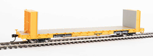 HO Scale Model - Walthers 910-5824 60-Foot Pullman-Standard Bulkhead Flatcar (48-Foot Interior Length) of PTTX - Trailer-Train #92336 in Yellow Color