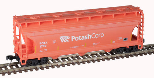 N Scale Atlas ACF 3560 Center-Flow Covered Hopper - Potash Corp 1709 (Salmon, White)