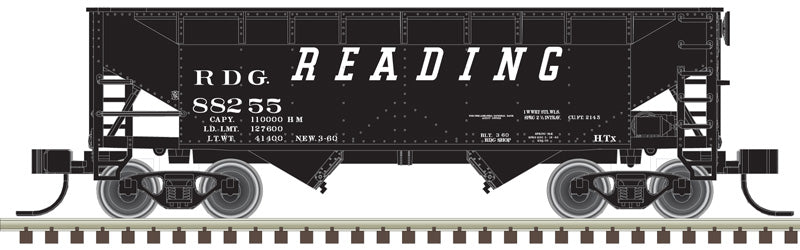 N Scale Atlas 50006131 2-Bay Offset Side Hopper - RDG Reading #88203 (Black & White)