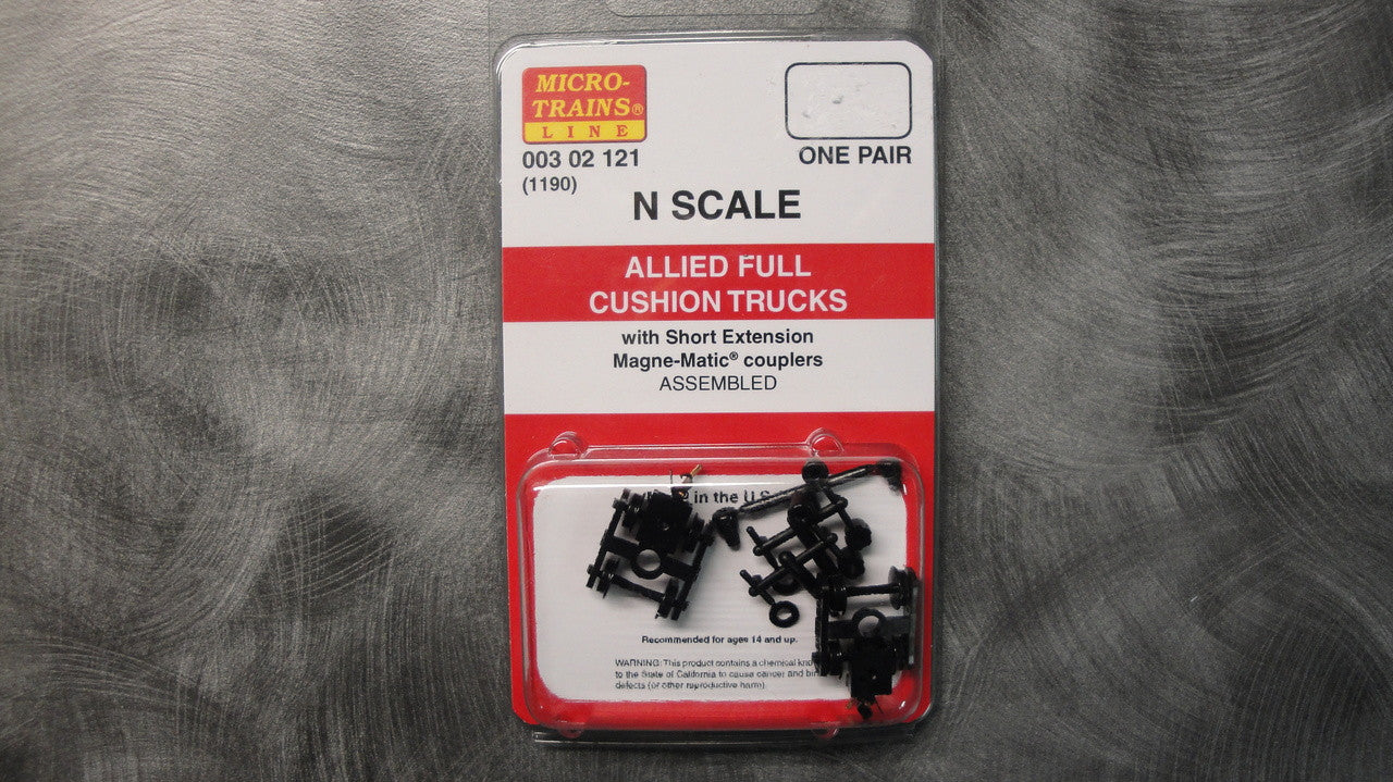 N Scale 00302121 Micro Trains Allied Full Cushion Trucks (1190) with Short Extension Couplers