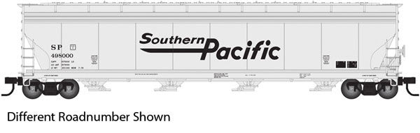 HO Scale Atlas 20003572 ACF 5701 Centerflow Grain Hopper Model - Southern Pacific #498199 Featuring Fantasy Color Scheme in Gray and Black with Speed Lettering
