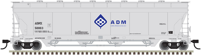 Atlas HO Scale Model Train - 20006268 Pressureaide Centerflow Hopper with Archer - Daniels - Midland #50031 Design in Gray and Blue with Molecule Logo