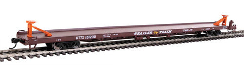HO Scale Walthers Mainline 89' Channel Side Flatcar Trailer-Train KTTX #151230 (1960s Brown, Twin 45')
