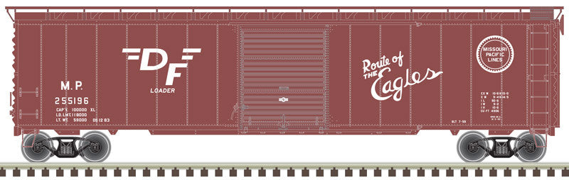 Atlas HO Scale 50-Foot Postwar Boxcar Model - Missouri Pacific #255056 in Boxcar Red and White Color Scheme
