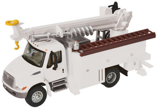 Walthers 949-11734 Assembled HO Scale SceneMaster International 4300 Utility Truck with Drill White Color and Utility Company Decals, a Licensed Replica for Model Railroad Enthusiasts