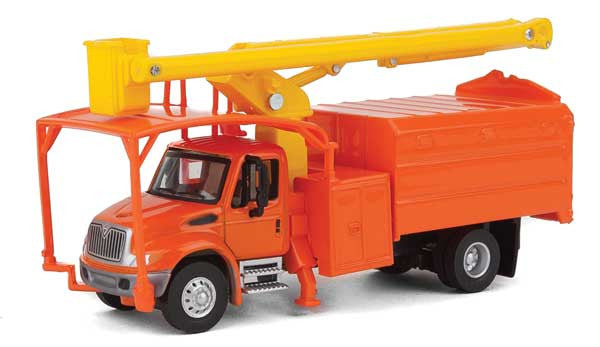 Walthers HO Scale Assembled SceneMaster Model - International 4300 2 - Axle Truck with Tree Trimmer Body Featuring Orange Cab and Body, Yellow Boom