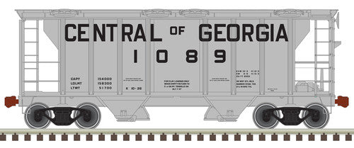 ATLAS N Scale Model PS-2 Covered Hopper Railroad Car of Central of Georgia #1000 in Gray and Black Colors