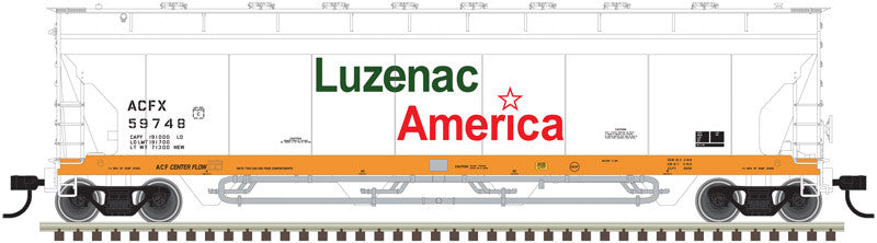 HO Scale Atlas Pressureaide Centerflow Hopper - Luzenac America #59762 (Green, Orange, White)
