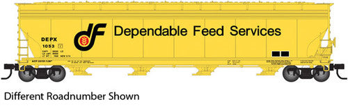 HO Scale Atlas ACF 5701 Centerflow Grain Hopper - Dependable Feeds #1053 (Yellow, Black, Red)