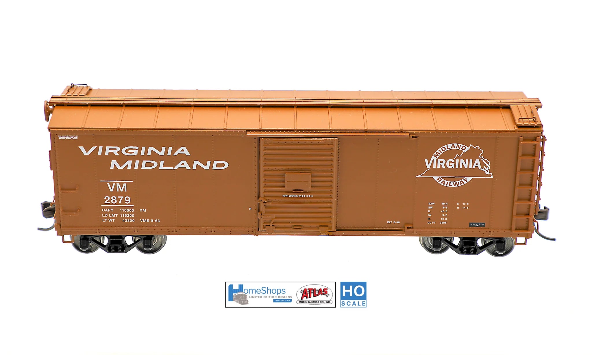 HO Scale Model Train - HomeShops HFB-040-002 VM, Atlas USRA Rebuilt Steel 40-Foot Box Car Representing Virginia Midland #2864