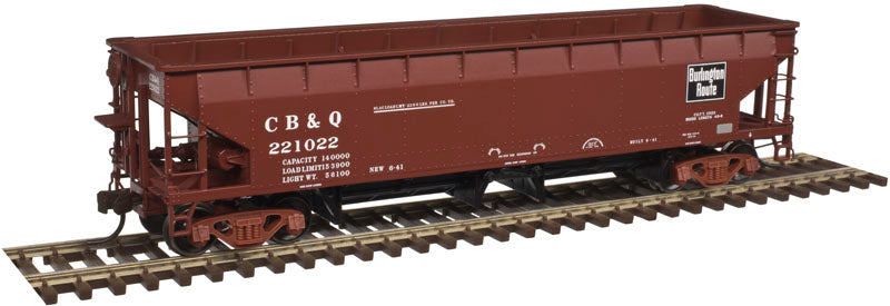HO Scale 3-Pack Atlas 70-Ton Hart Ballast Cars in Boxcar Red & Black (CB&Q #221003, 221037, 221065)