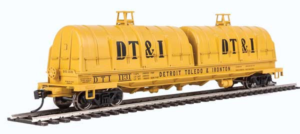 HO Scale Walthers Proto 50' Evan Coil Car - Detroit, Toledo & Ironton #1131 (Yellow, Black Glass-Fiber Hoods)
