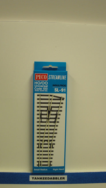 Peco SL-91 HO Code 100 Right-Hand Small Radius Insulfrog Turnout, Part # PCO - SL-91