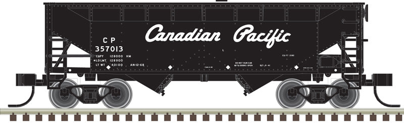 N Scale Atlas Master 2-Bay Offset Side Hopper Model Train Car - CP Canadian Pacific 357024 with Black, White and Script Lettering