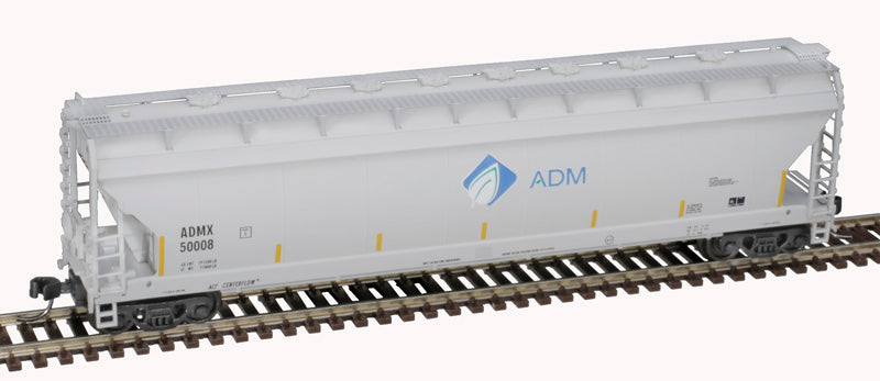 N Scale Atlas 50006070 Pressureaide Centerflow Covered Hopper Model - ADM #50008 in Gray, Blue, Green, and Leaf Colors