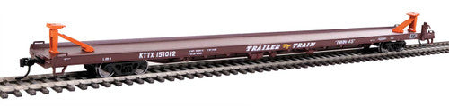 HO Scale Walthers Mainline 910 - 5729 89 - foot Channel Side Flatcar Trailer - Train KTTX #151012 (Brown Color from the 1960s, Twin 45 - foot Trailers)