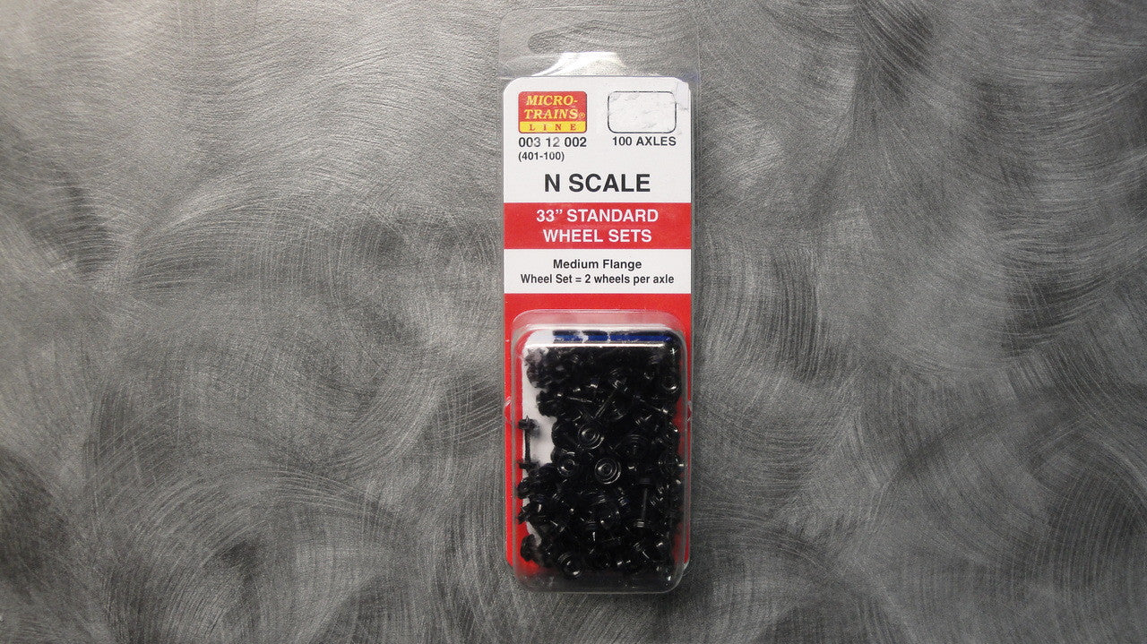 N Scale 33' Standard Black Plastic Wheel Sets with 100 Axles (401-100) - Micro Trains Model Railway Accessories