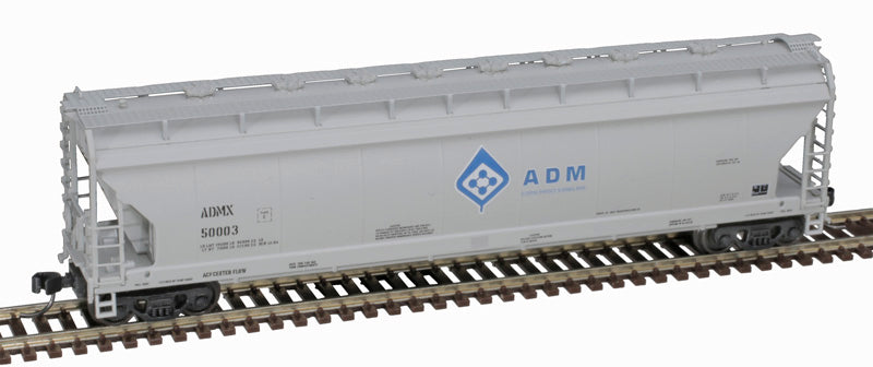 N Scale Atlas Pressureaide Centerflow Covered Hopper Model - ADM #50007 in Gray, Blue, and Molecule Color Scheme