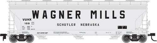 HO Scale Atlas 20003478 ACF 4650 Centerflow Covered Hopper Model - Post - 1971 Version of Wagner Mills VUHX #110 with Gray Body and Black Billboard Lettering
