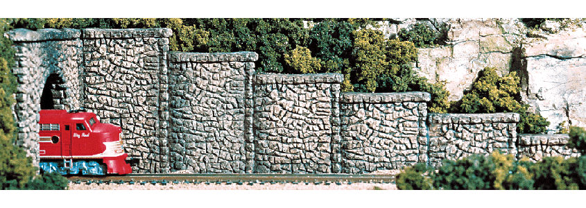 Woodland Scenics N Scale Unpainted Hydrocal Castings Retaining Wall Package (6 Pieces) with Random Stone Design for Model Railroads