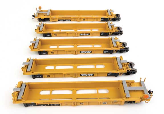 HO Scale Walthers 910 - 55664 Thrall 5 - Unit Rebuilt 40 - Foot Well Car with TTX DTTX #740545 and Black and White TTX Logo for Model Railroads