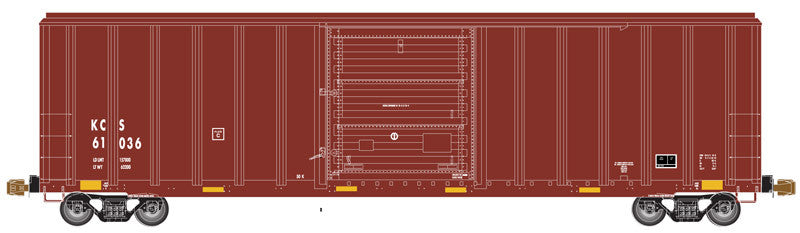 HO Scale Model Railroad ATLAS 20005502 FMC 5347 SD Boxcar - KCS Kansas City Southern #61036 with Boxcar Red and Yellow and Reporting Marks Only