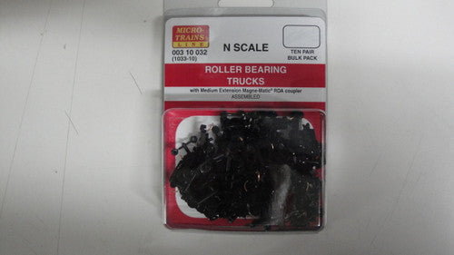 N Scale 00310032 MICRO TRAINS Roller Bearing Trucks (1033 - 10) with Medium Extension Magne - Matic® Couplers, 10 Pairs
