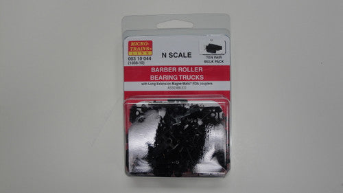 N Scale Micro Trains Barber Roller Bearing Trucks (Model 00310044) with Long Extension Magne - Matic® Couplers (1038 - 10), 10 Pairs