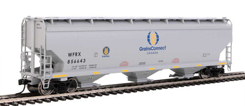 Walthers Mainline HO Scale Model Train 910 - 7731 GrainsConnect WFRX #846643 60-Foot NSC 5150 3 - Bay Covered Hopper for Grain Transportation