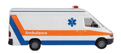 Walthers HO Scale SceneMaster Service Van Ambulance in White, Orange, and Blue Color Scheme