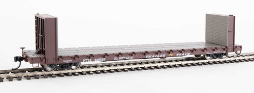 HO Scale Walthers 910 - 5818 60 - Foot Pullman - Standard Bulkhead Flatcar (48 - Foot Interior Length) of PTTX - Trailer - Train Brand, Brown Color, Numbered #90595