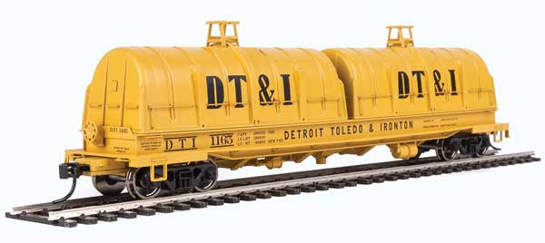 HO Scale Walthers Proto 50' Evan Coil Car - DT&I #1165 (Yellow, Black Glass-Fiber Hoods)