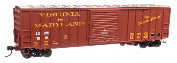 Walthers 910-1899 HO Scale 50-Foot ACF Exterior Post Boxcar in Brown, Yellow, and White for Virginia & Maryland LRWN #1019