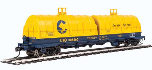HO Scale Walthers Proto 50' Evan Coil Car - Chessie System C&O #306260 (Yellow & Blue Glass-Fiber Hoods)