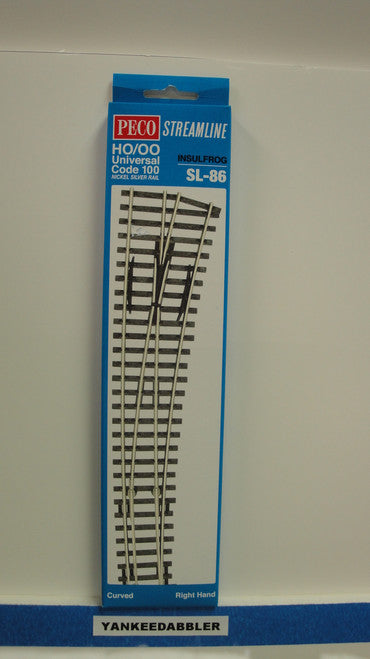 Peco SL-86 HO Scale Code 100 Right-Hand Curved Insulated Frog Turnout, Part Number PCO-SL-86 for Model Railroads
