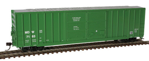 HO Scale Atlas 20006299 FMC 5503 52-Foot Double-Door Boxcar Model of Minnesota, Dakota & Western #7183 in Green and White Colors