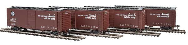 Walthers HO Scale 4-Pack Limited Edition 40' PS-1 Santa Fe Slogan Boxcar Set #3 for Postwar Freight Trains