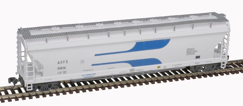 Atlas N Scale Pressureaide Centerflow Covered Hopper ACFX #51414 (Venturi, White, Blue)