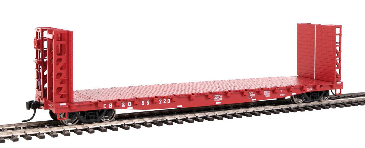 Walthers 910 - 5908 HO Scale 53-Foot General Steel Castings (GSC) Bulkhead Flatcar for Chicago, Burlington & Quincy (CB&Q) Railroad, Red Color, Number 95220