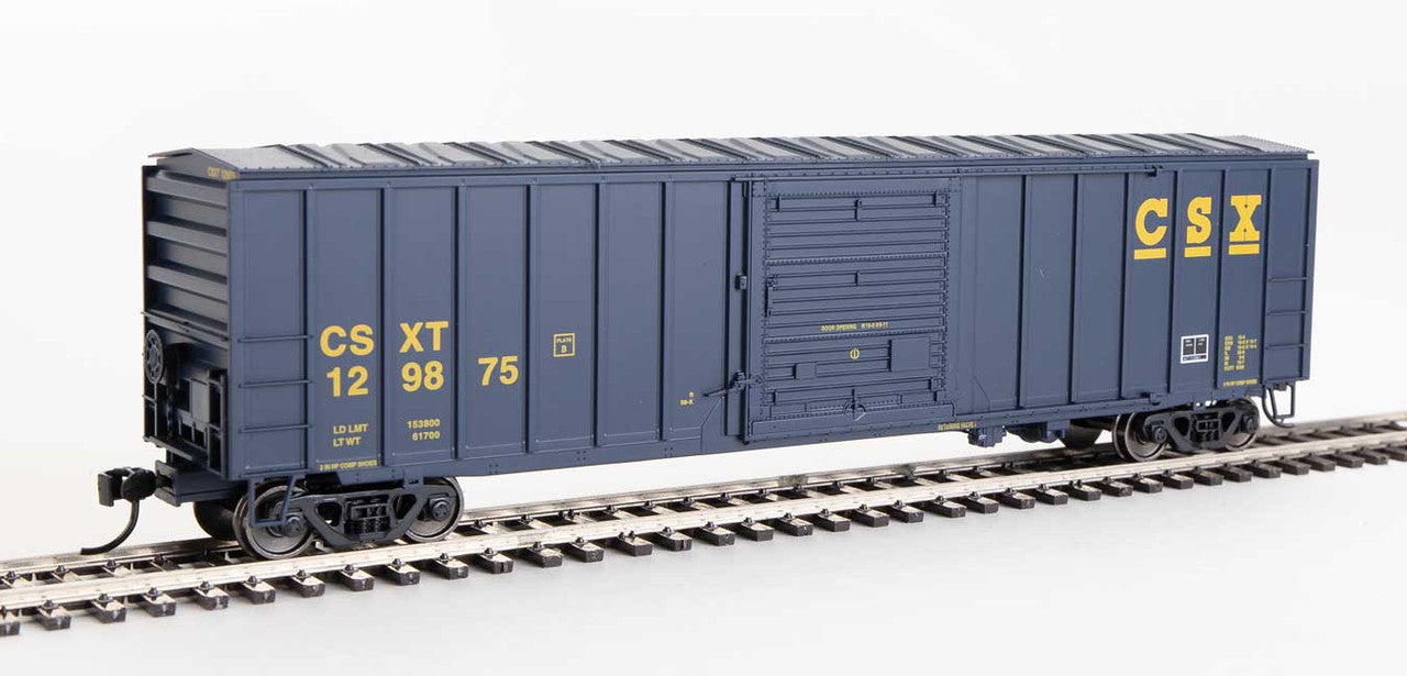 Walthers HO Scale Model Train - 910-1858 ACF Exterior Post Boxcar in Blue and Yellow of CSX Transportation #129875