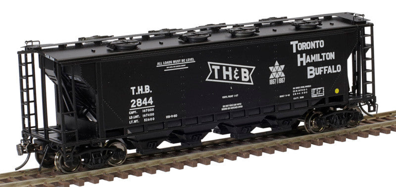 Atlas HO Scale Slab Side Covered Hopper Model of TH&B - Toronto Hamilton & Buffalo with 8 Hatches #2844 for Model Train Enthusiasts