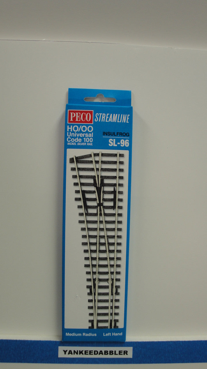 Peco SL-96 HO Code 100 Left-Hand Medium Radius Insulfrog Turnout (HO Scale) PCO-SL-96
