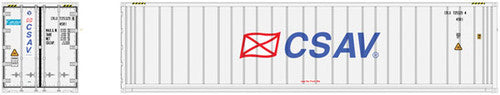 N Scale ATLAS 50005996 3-Pack Set of 40-Foot Reefer Containers by CSAV in White, Blue, and Red Colors with Container Numbers CRLU 7253254, 7253275, 7253296