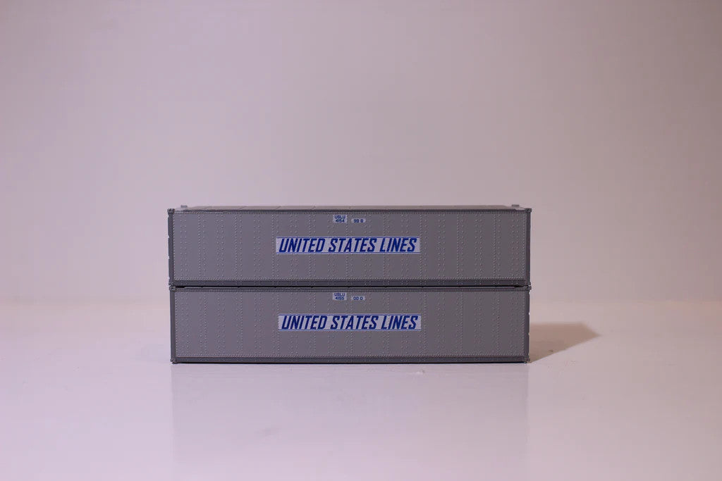 N Scale Model Trains - JTC 405667 U.S. LINES 40-Foot Standard Height (8 Feet 6 Inches) Smooth-Side Containers for Model Railway Sets