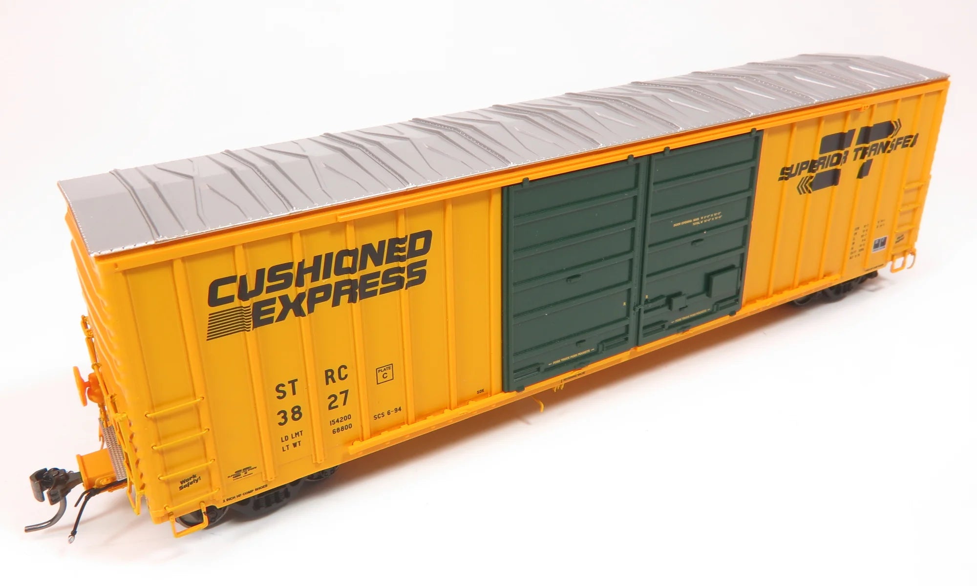 HomeShops HFB-031-003 HO Scale Model Train - STRC Superior Transfer #3854 Rapido PC&F 5258 50-Foot Double Door Box Car