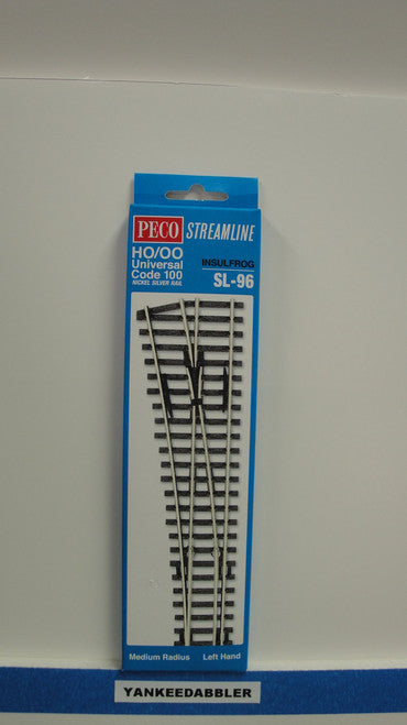 Peco SL-96 HO Code 100 Left-Hand Medium Radius Insulfrog Turnout (HO Scale) PCO-SL-96