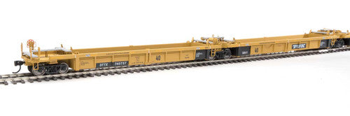Walthers HO Scale Model Train - Thrall 5-Unit Rebuilt 40-Foot Well Car Trailer-Train DTTX #740757 A-E with Yellow Color and Large Black and White Logo